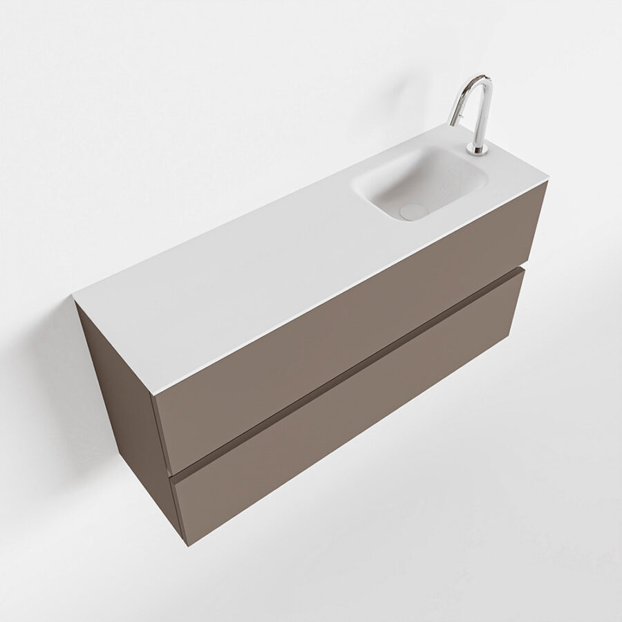 MONDIAZ ADA 100cm toiletmeubel smoke. LEX wastafel talc positie rechts. Met 1 kraangat - Afbeelding 4