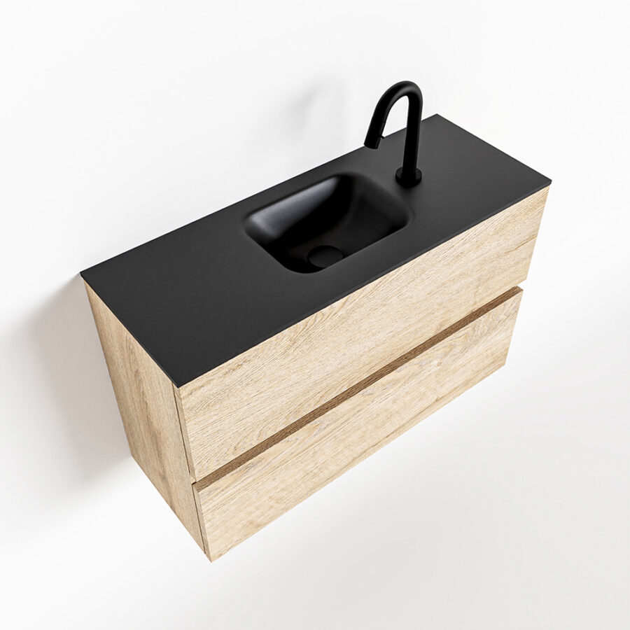MONDIAZ ADA 80cm toiletmeubel washed oak. LEX wastafel urban positie midden. Met 1 kraangat - Afbeelding 4