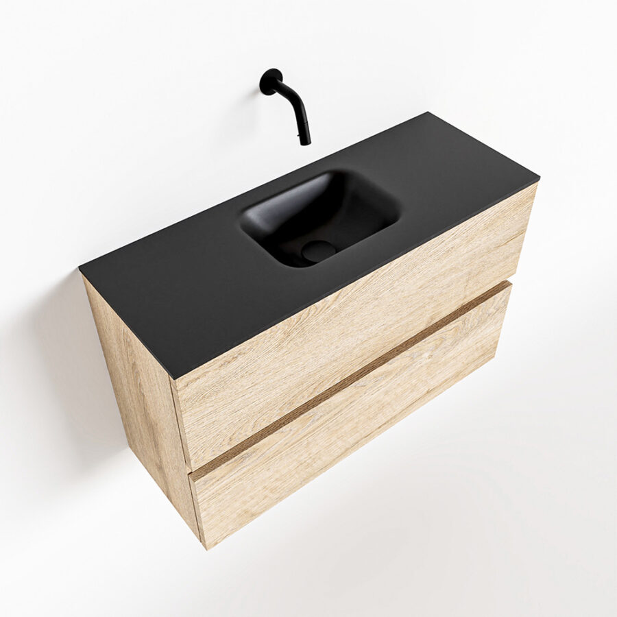 MONDIAZ ADA 80cm toiletmeubel washed oak. LEX wastafel urban positie midden. Zonder kraangat - Afbeelding 4