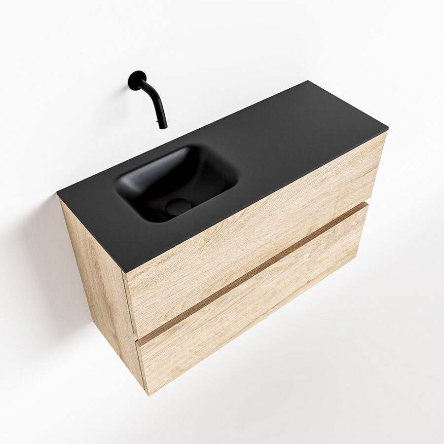 MONDIAZ ADA 80cm toiletmeubel washed oak. LEX wastafel urban positie links. Zonder kraangat - Afbeelding 4