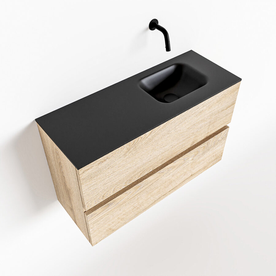 MONDIAZ ADA 80cm toiletmeubel washed oak. LEX wastafel urban positie rechts. Zonder kraangat - Afbeelding 4