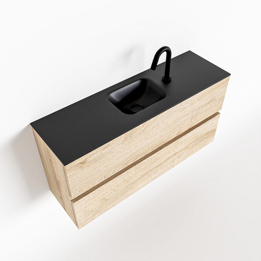 MONDIAZ ADA 100cm toiletmeubel washed oak. LEX wastafel urban positie midden. Met 1 kraangat - Afbeelding 4