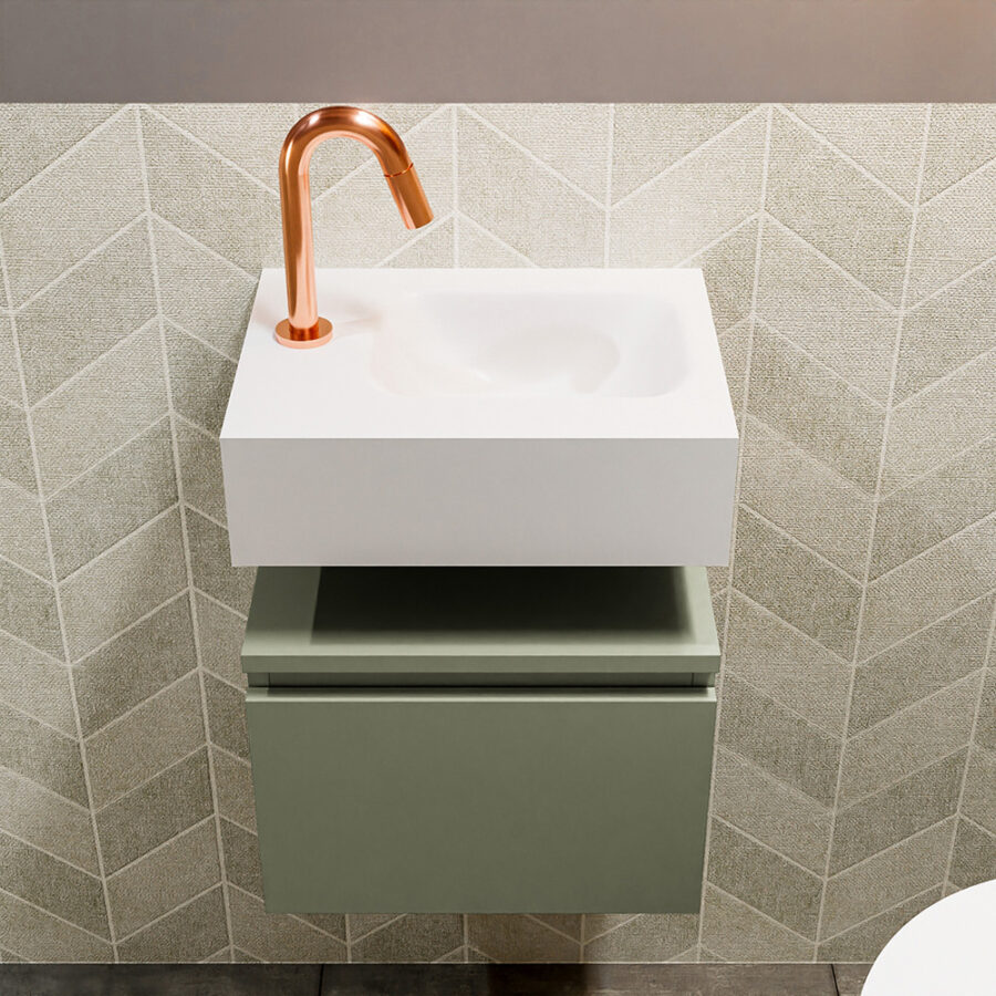 MONDIAZ ANDOR 40cm toiletmeubel army. LEX 40cm wastafel talc positie rechts. Met 1 kraangat - Afbeelding 3