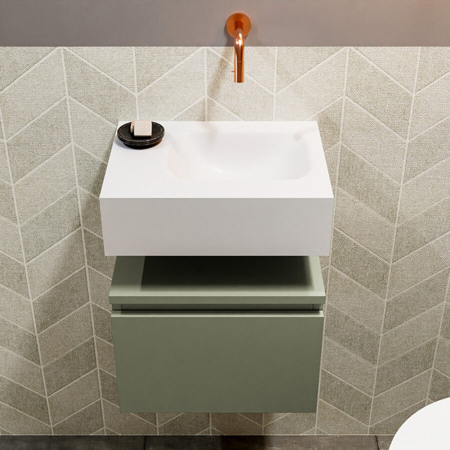 MONDIAZ ANDOR 40cm toiletmeubel army. LEX 40cm wastafel talc positie rechts. Zonder kraangat - Afbeelding 3