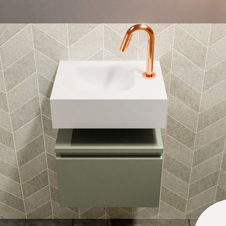 MONDIAZ ANDOR 40cm toiletmeubel army. LEX 40cm wastafel talc positie links. Met 1 kraangat - Afbeelding 3