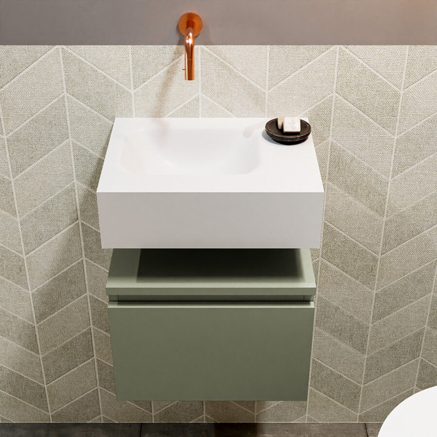MONDIAZ ANDOR 40cm toiletmeubel army. LEX 40cm wastafel talc positie links. Zonder kraangat - Afbeelding 3