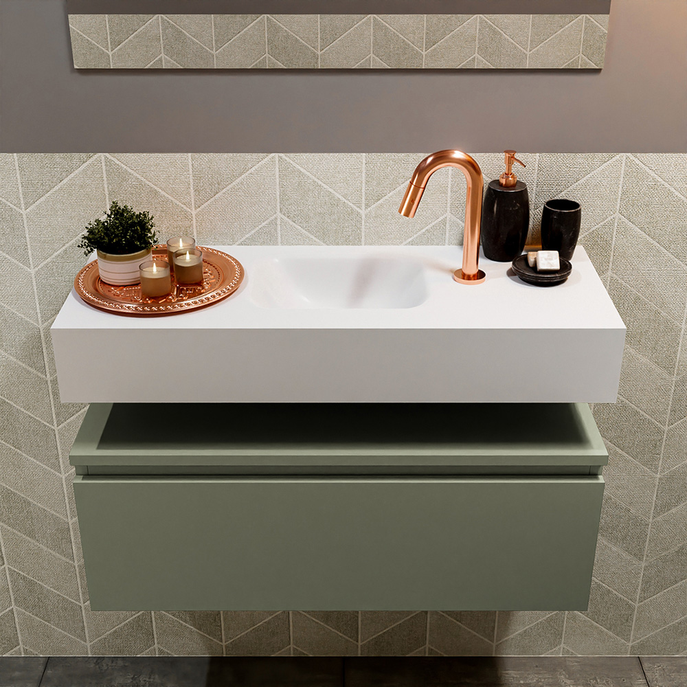 MONDIAZ ANDOR 80cm toiletmeubel army. LEX 80cm wastafel talc positie midden. Met 1 kraangat - Afbeelding 3