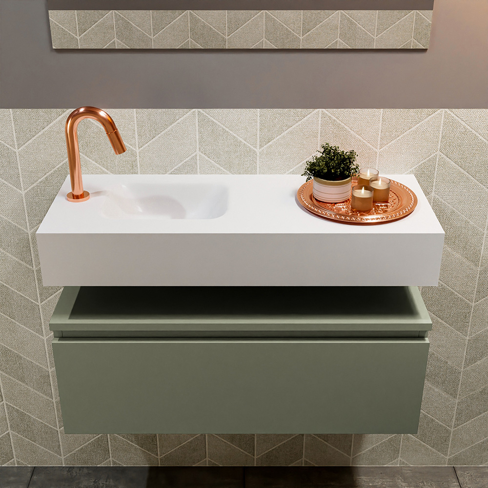 MONDIAZ ANDOR 80cm toiletmeubel army. LEX 80cm wastafel talc positie links. Met 1 kraangat - Afbeelding 3