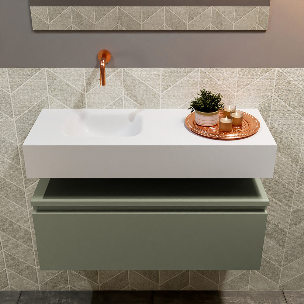 MONDIAZ ANDOR 80cm toiletmeubel army. LEX 80cm wastafel talc positie links. Zonder kraangat - Afbeelding 3