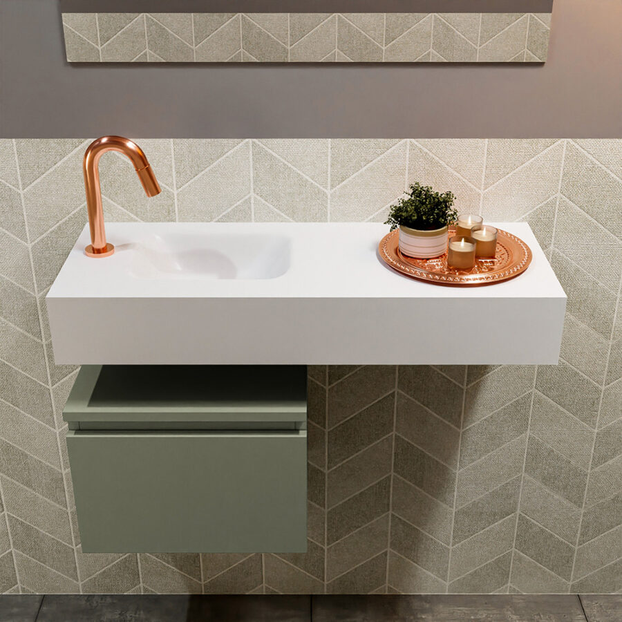 MONDIAZ ANDOR 40cm toiletmeubel army. LEX 80cm wastafel talc positie links. Met 1 kraangat - Afbeelding 3