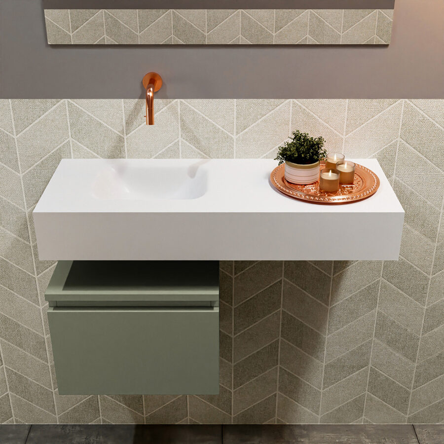 MONDIAZ ANDOR 40cm toiletmeubel army. LEX 80cm wastafel talc positie links. Zonder kraangat - Afbeelding 3