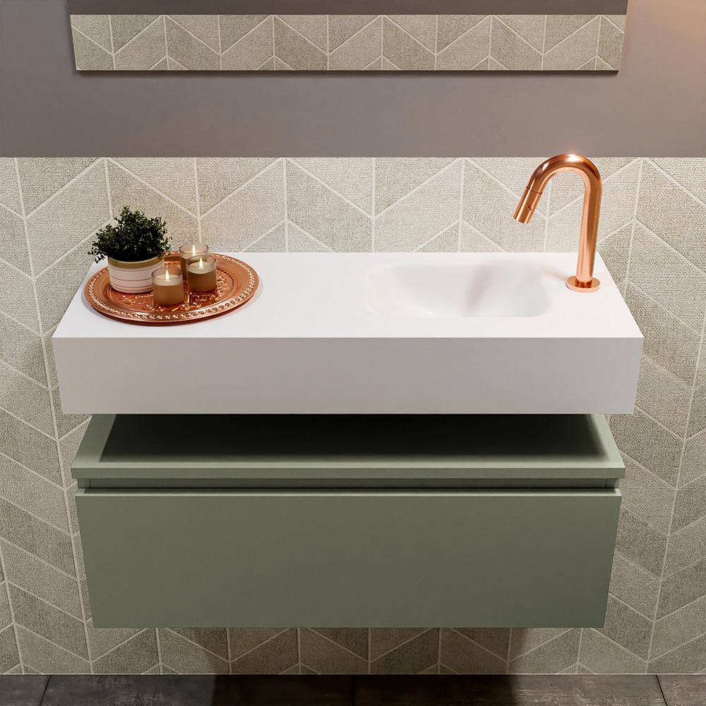 MONDIAZ ANDOR 80cm toiletmeubel army. LEX 80cm wastafel talc positie rechts. Met 1 kraangat - Afbeelding 3