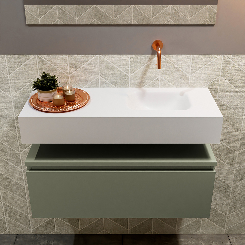 MONDIAZ ANDOR 80cm toiletmeubel army. LEX 80cm wastafel talc positie rechts. Zonder kraangat - Afbeelding 3