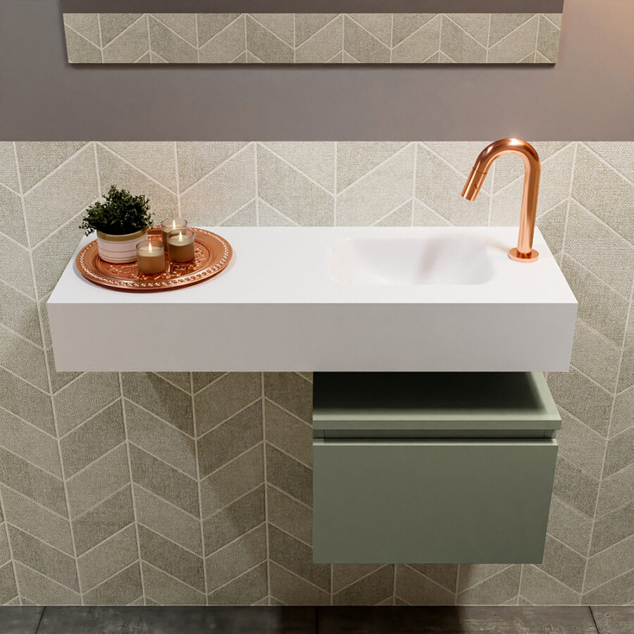 MONDIAZ ANDOR 40cm toiletmeubel army. LEX 80cm wastafel talc positie rechts. Met 1 kraangat - Afbeelding 3