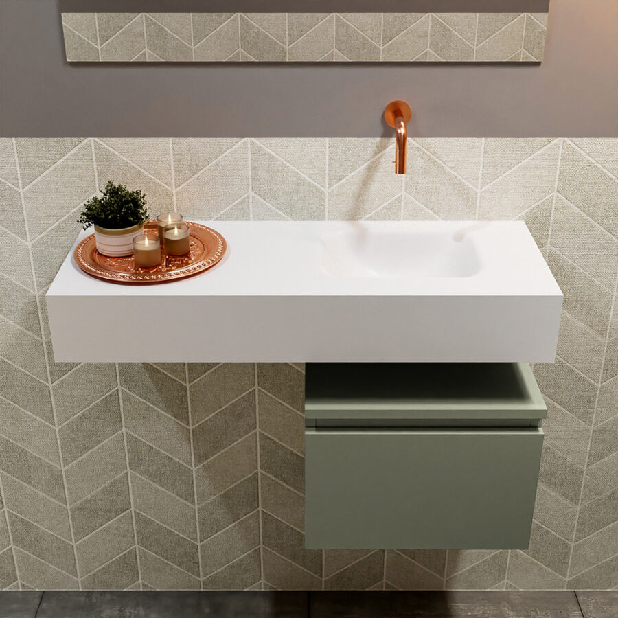 MONDIAZ ANDOR 40cm toiletmeubel army. LEX 80cm wastafel talc positie rechts. Zonder kraangat - Afbeelding 3