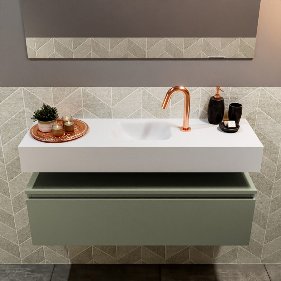 MONDIAZ ANDOR 100cm toiletmeubel army. LEX 100cm wastafel talc positie midden. Met 1 kraangat - Afbeelding 3