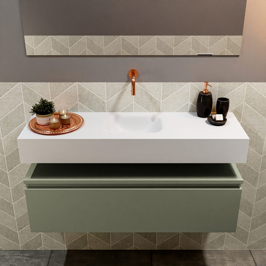 MONDIAZ ANDOR 100cm toiletmeubel army. LEX 100cm wastafel talc positie midden. Zonder kraangat - Afbeelding 3