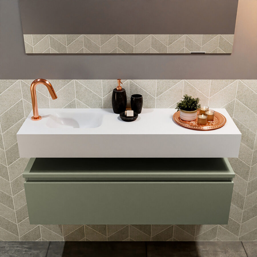MONDIAZ ANDOR 100cm toiletmeubel army. LEX 100cm wastafel talc positie links. Met 1 kraangat - Afbeelding 3