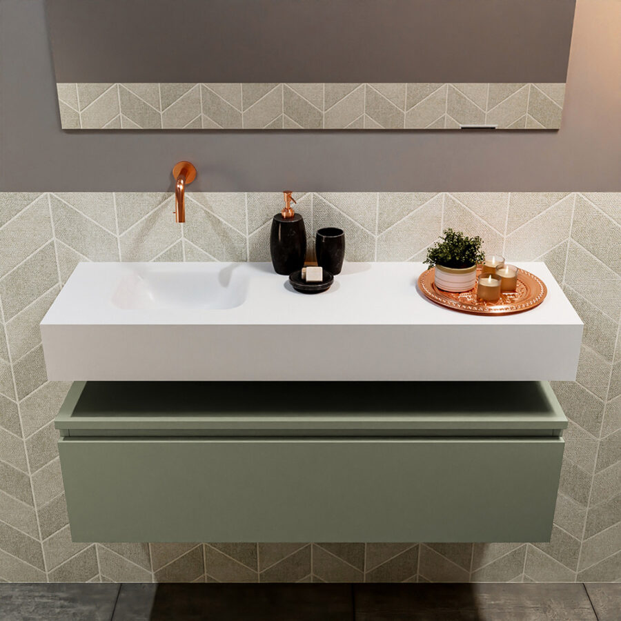 MONDIAZ ANDOR 100cm toiletmeubel army. LEX 100cm wastafel talc positie links. Zonder kraangat - Afbeelding 3