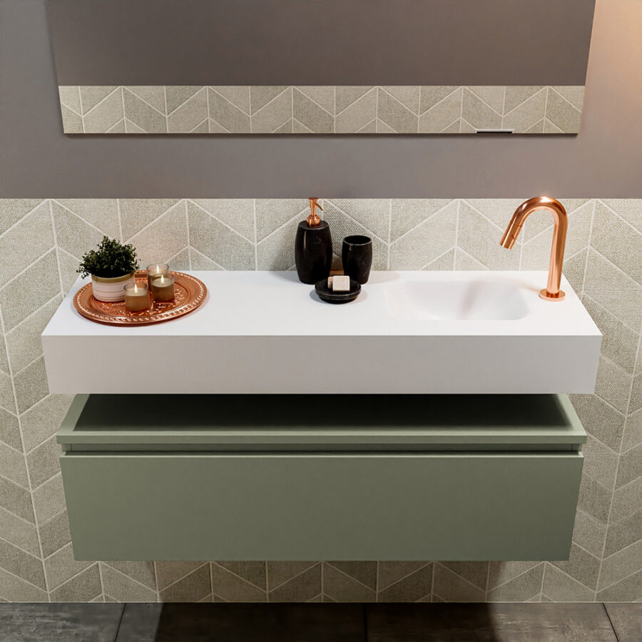 MONDIAZ ANDOR 100cm toiletmeubel army. LEX 100cm wastafel talc positie rechts. Met 1 kraangat - Afbeelding 3