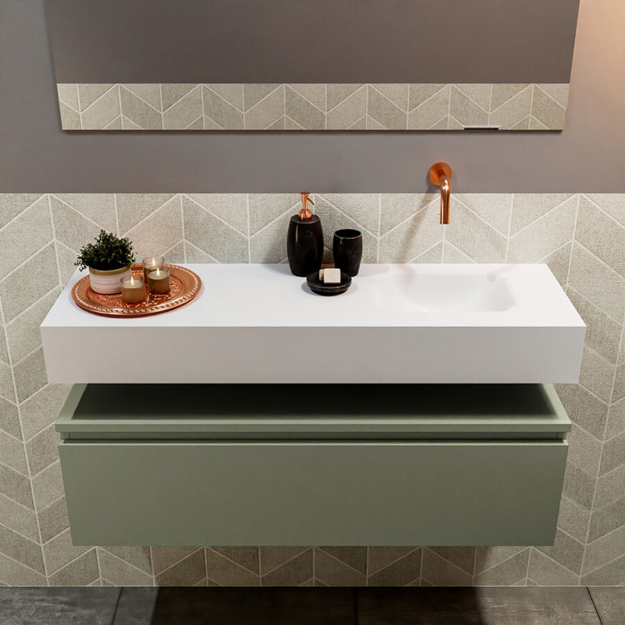 MONDIAZ ANDOR 100cm toiletmeubel army. LEX 100cm wastafel talc positie rechts. Zonder kraangat - Afbeelding 3