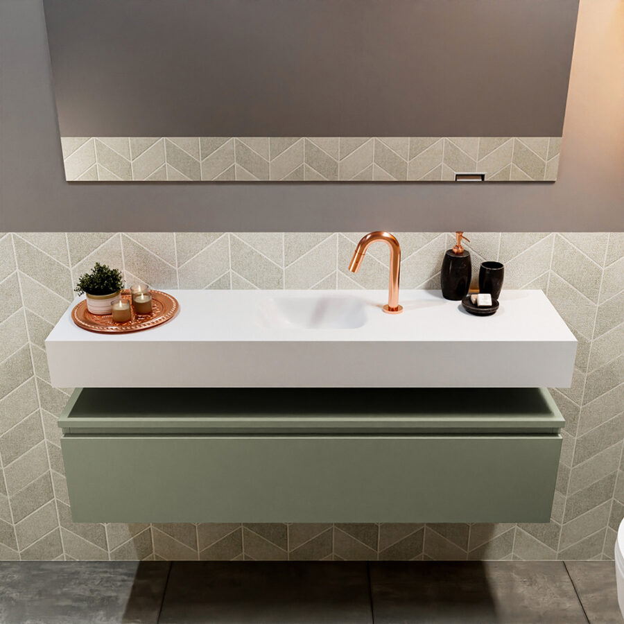 MONDIAZ ANDOR 120cm toiletmeubel army. LEX 120cm wastafel talc positie midden. Met 1 kraangat - Afbeelding 3