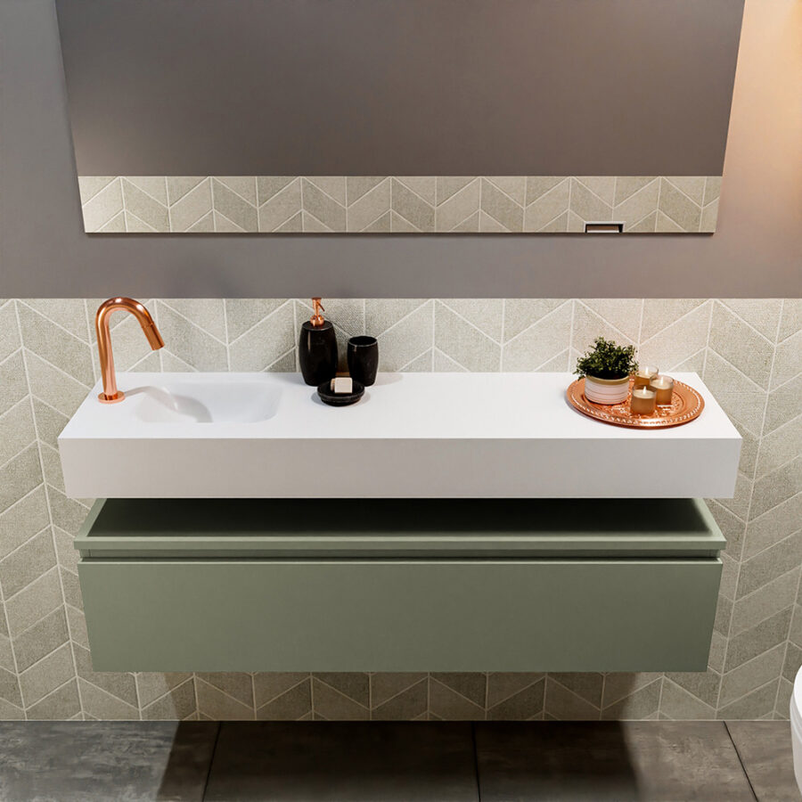 MONDIAZ ANDOR 120cm toiletmeubel army. LEX 120cm wastafel talc positie links. Met 1 kraangat - Afbeelding 3