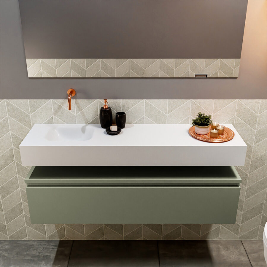 MONDIAZ ANDOR 120cm toiletmeubel army. LEX 120cm wastafel talc positie links. Zonder kraangat - Afbeelding 3