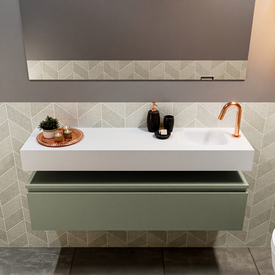 MONDIAZ ANDOR 120cm toiletmeubel army. LEX 120cm wastafel talc positie rechts. Met 1 kraangat - Afbeelding 3