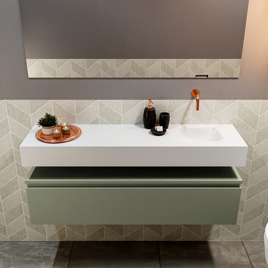 MONDIAZ ANDOR 120cm toiletmeubel army. LEX 120cm wastafel talc positie rechts. Zonder kraangat - Afbeelding 3