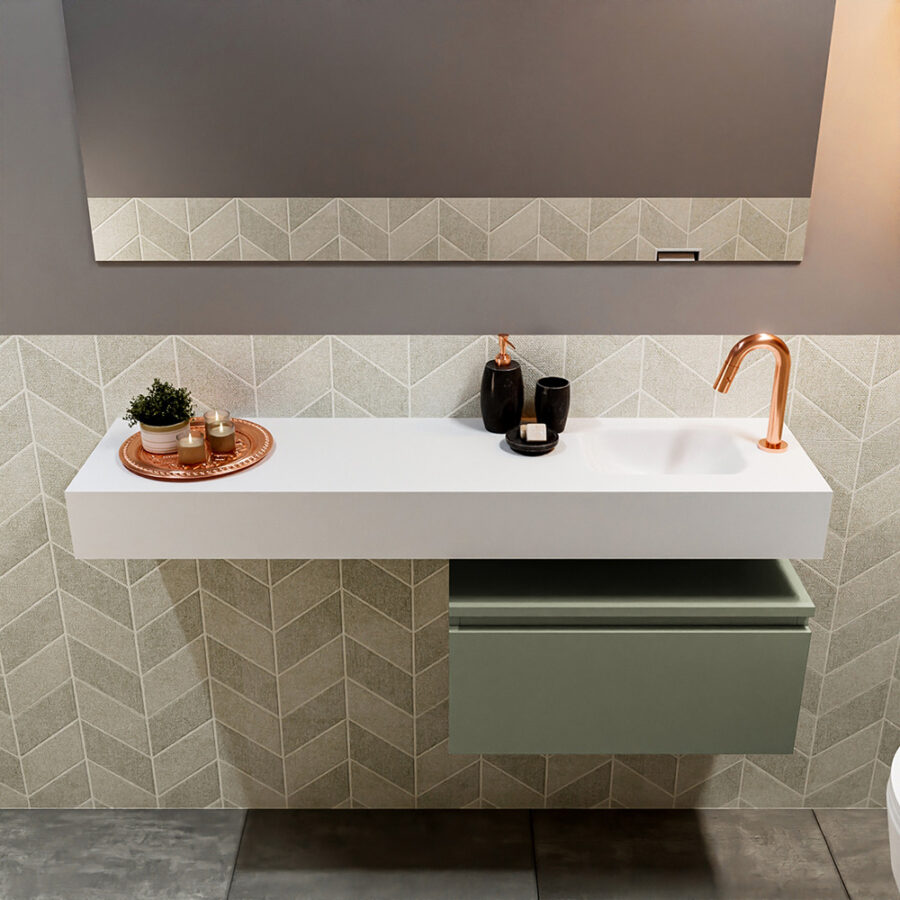 MONDIAZ ANDOR 60cm toiletmeubel army. LEX 120cm wastafel talc positie rechts. Met 1 kraangat - Afbeelding 3