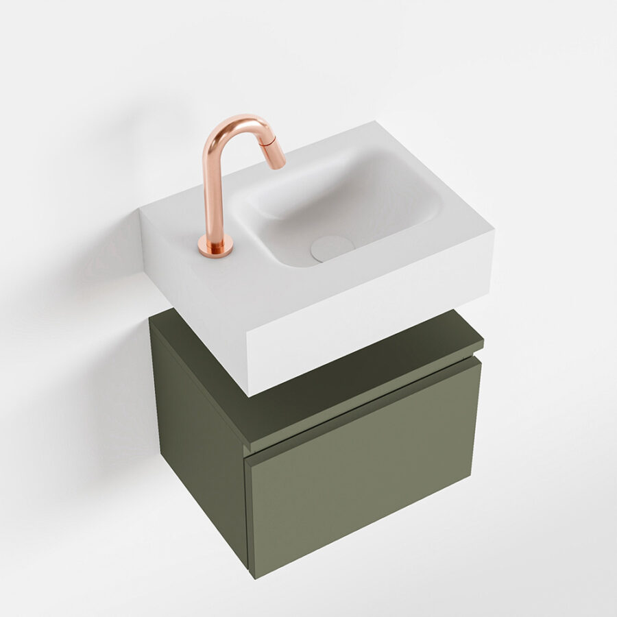 MONDIAZ ANDOR 40cm toiletmeubel army. LEX 40cm wastafel talc positie rechts. Met 1 kraangat - Afbeelding 4