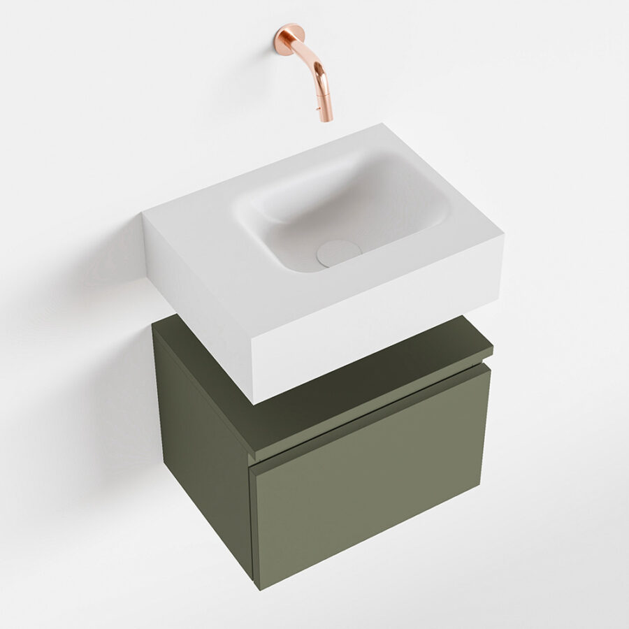 MONDIAZ ANDOR 40cm toiletmeubel army. LEX 40cm wastafel talc positie rechts. Zonder kraangat - Afbeelding 4