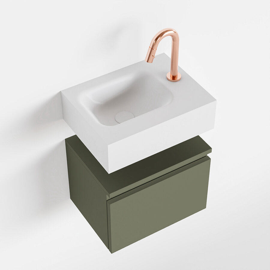 MONDIAZ ANDOR 40cm toiletmeubel army. LEX 40cm wastafel talc positie links. Met 1 kraangat - Afbeelding 4