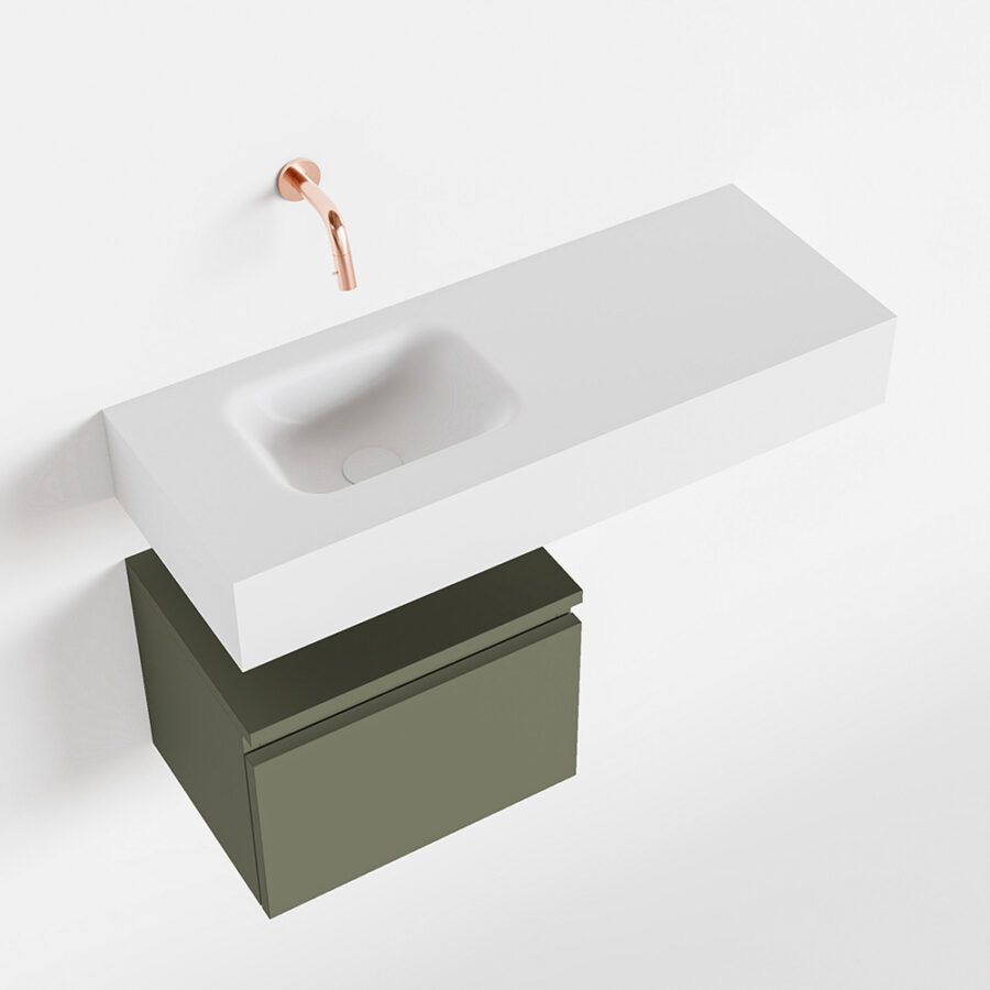 MONDIAZ ANDOR 40cm toiletmeubel army. LEX 80cm wastafel talc positie links. Zonder kraangat - Afbeelding 4