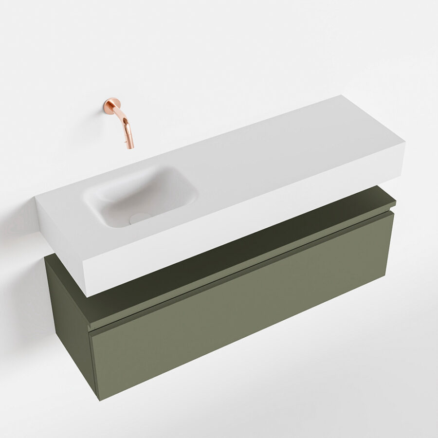 MONDIAZ ANDOR 100cm toiletmeubel army. LEX 100cm wastafel talc positie links. Zonder kraangat - Afbeelding 4