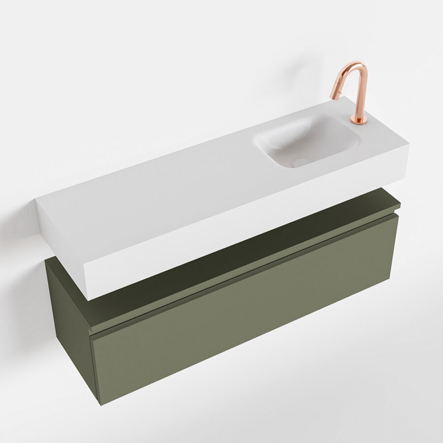 MONDIAZ ANDOR 100cm toiletmeubel army. LEX 100cm wastafel talc positie rechts. Met 1 kraangat - Afbeelding 4