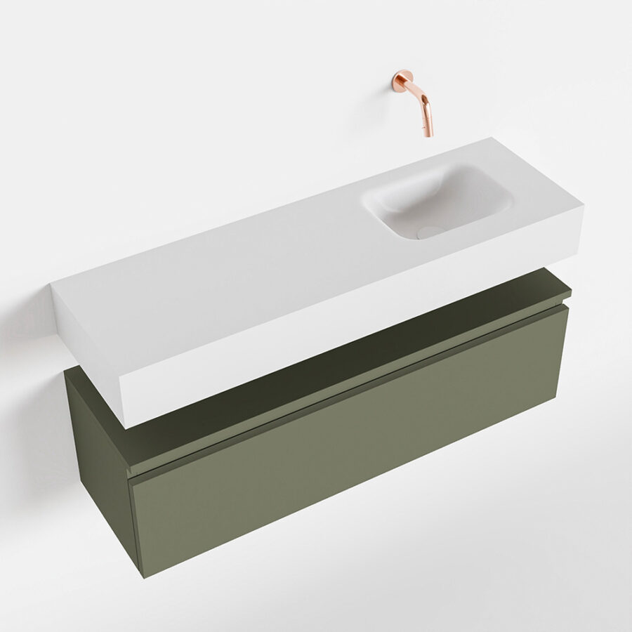 MONDIAZ ANDOR 100cm toiletmeubel army. LEX 100cm wastafel talc positie rechts. Zonder kraangat - Afbeelding 4