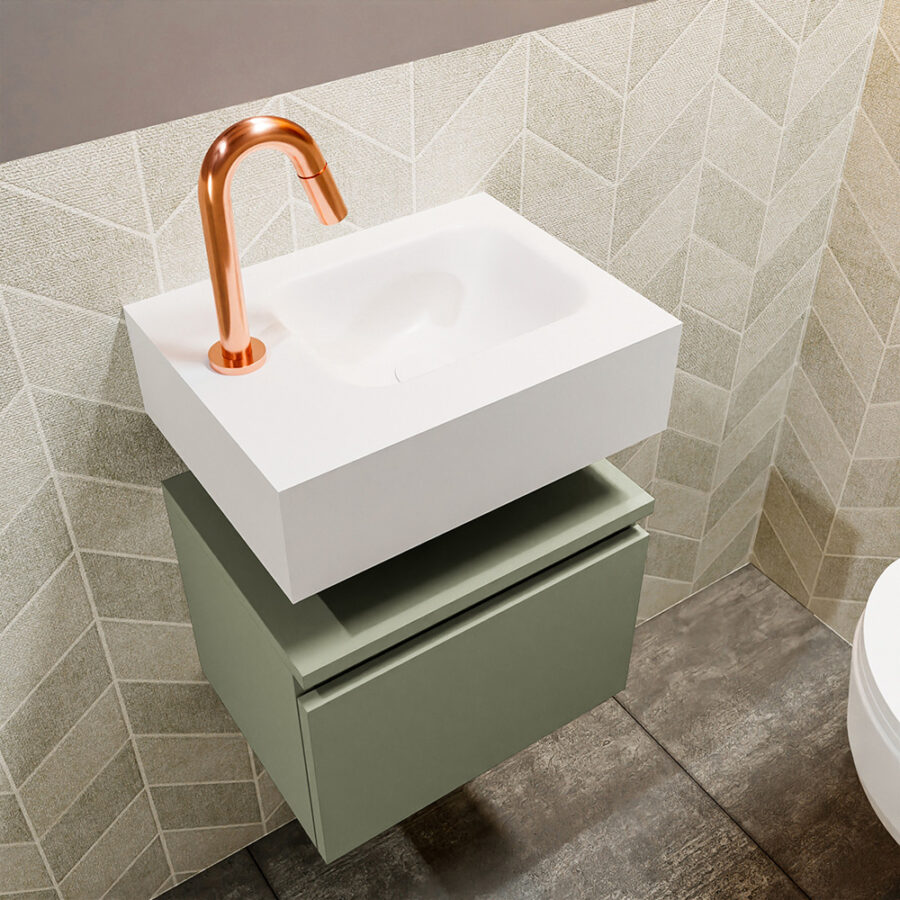 MONDIAZ ANDOR 40cm toiletmeubel army. LEX 40cm wastafel talc positie rechts. Met 1 kraangat - Afbeelding 2