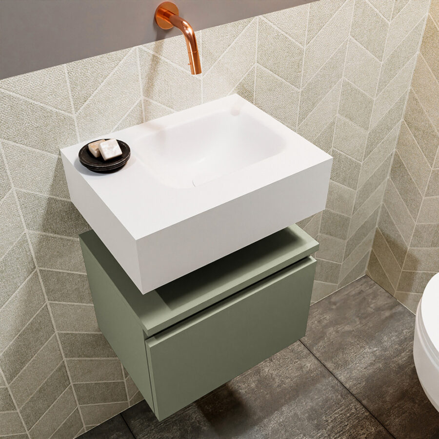 MONDIAZ ANDOR 40cm toiletmeubel army. LEX 40cm wastafel talc positie rechts. Zonder kraangat - Afbeelding 2