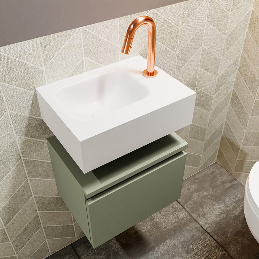 MONDIAZ ANDOR 40cm toiletmeubel army. LEX 40cm wastafel talc positie links. Met 1 kraangat - Afbeelding 2