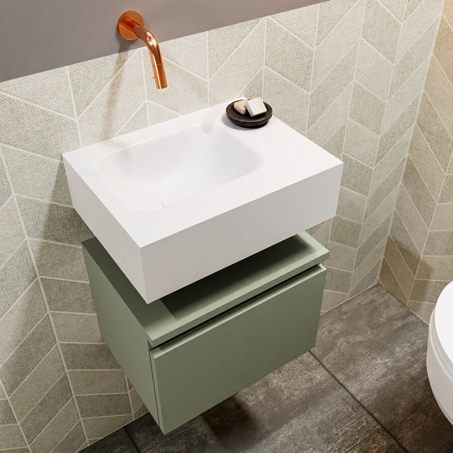 MONDIAZ ANDOR 40cm toiletmeubel army. LEX 40cm wastafel talc positie links. Zonder kraangat - Afbeelding 2