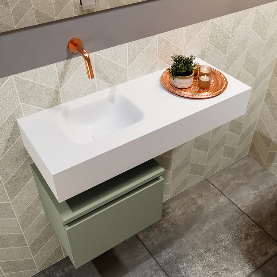 MONDIAZ ANDOR 40cm toiletmeubel army. LEX 80cm wastafel talc positie links. Zonder kraangat - Afbeelding 2