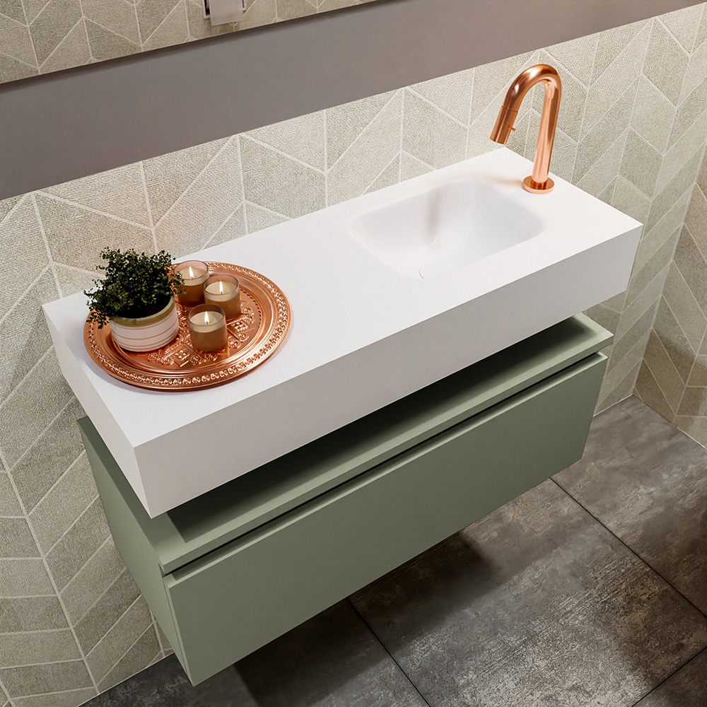 MONDIAZ ANDOR 80cm toiletmeubel army. LEX 80cm wastafel talc positie rechts. Met 1 kraangat - Afbeelding 2