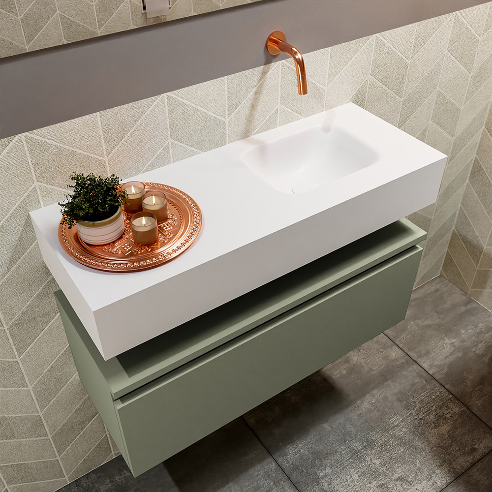 MONDIAZ ANDOR 80cm toiletmeubel army. LEX 80cm wastafel talc positie rechts. Zonder kraangat - Afbeelding 2