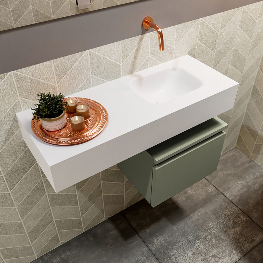 MONDIAZ ANDOR 40cm toiletmeubel army. LEX 80cm wastafel talc positie rechts. Zonder kraangat - Afbeelding 2
