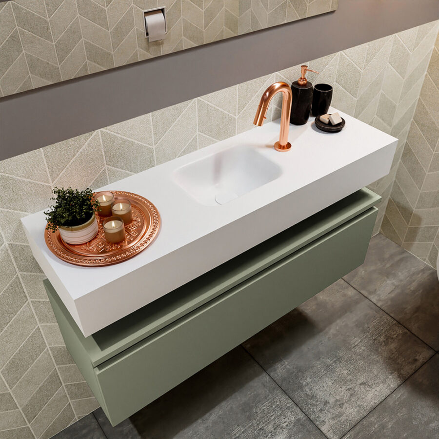 MONDIAZ ANDOR 100cm toiletmeubel army. LEX 100cm wastafel talc positie midden. Met 1 kraangat - Afbeelding 2