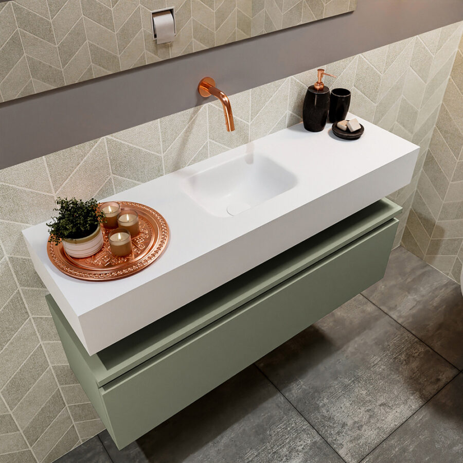 MONDIAZ ANDOR 100cm toiletmeubel army. LEX 100cm wastafel talc positie midden. Zonder kraangat - Afbeelding 2