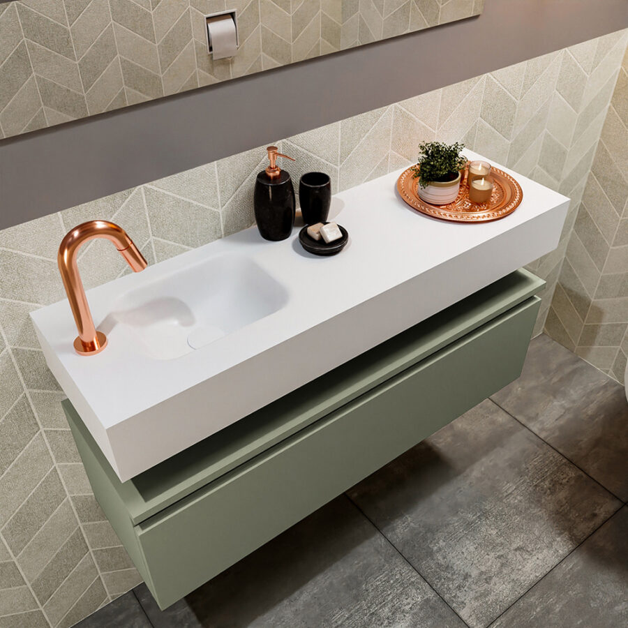 MONDIAZ ANDOR 100cm toiletmeubel army. LEX 100cm wastafel talc positie links. Met 1 kraangat - Afbeelding 2