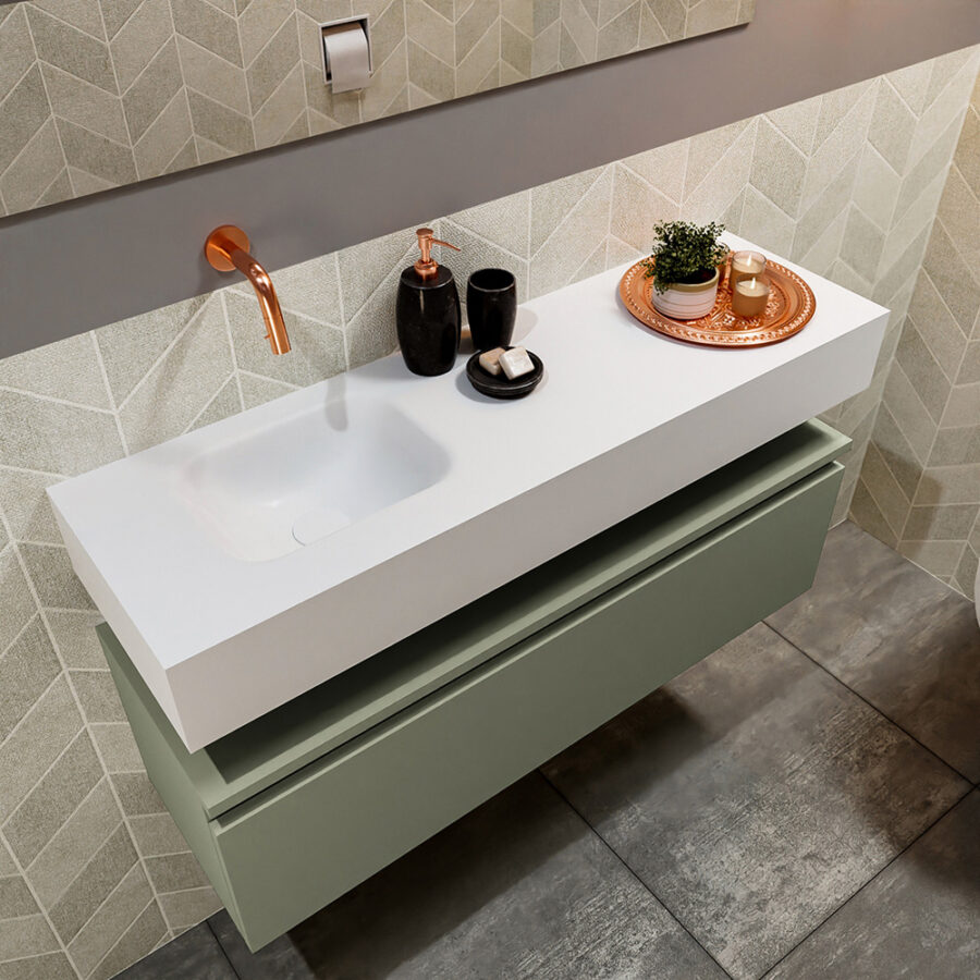 MONDIAZ ANDOR 100cm toiletmeubel army. LEX 100cm wastafel talc positie links. Zonder kraangat - Afbeelding 2